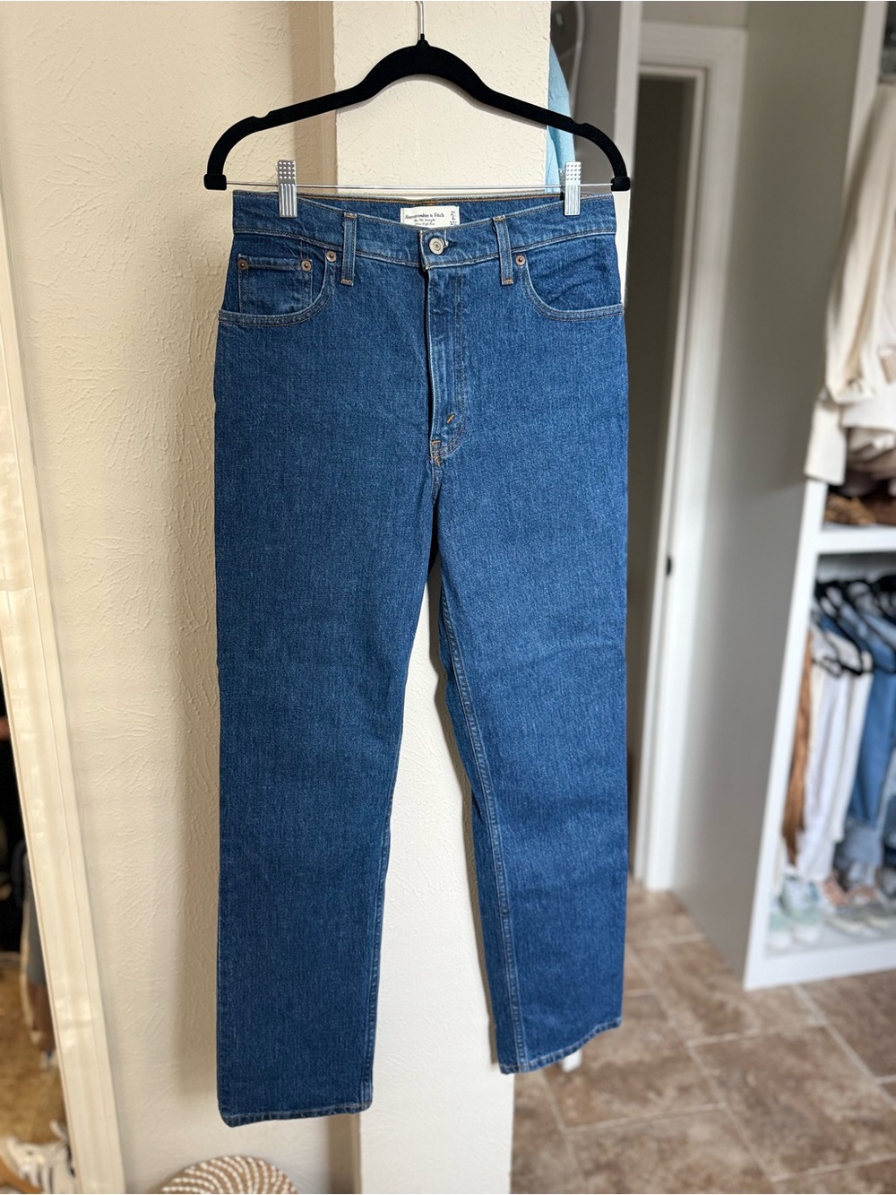 Abercrombie & Fitch Classic Straight-Leg Denim Jeans in Medium Blue